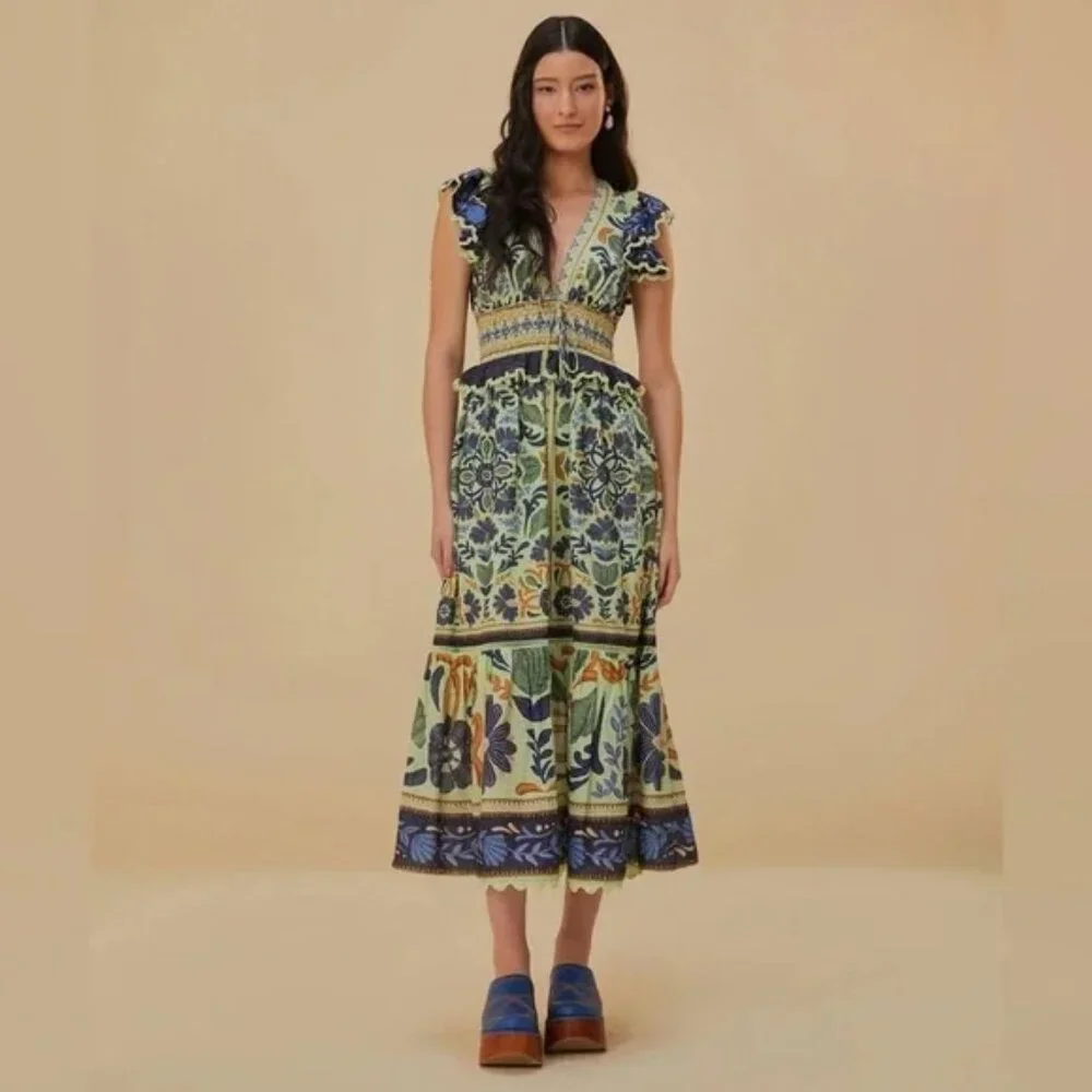 FARM Rio Ocean Tapestry Maxi Dress Size Small - Picture 3 of 16